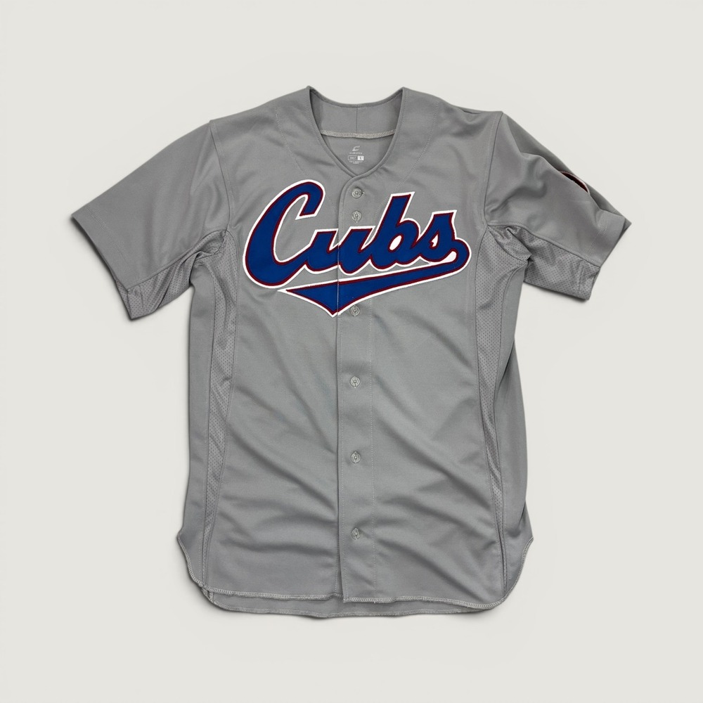 Chicago Cubs Baseball Jersey Mens Large Grey Button Up Mesh Athletic